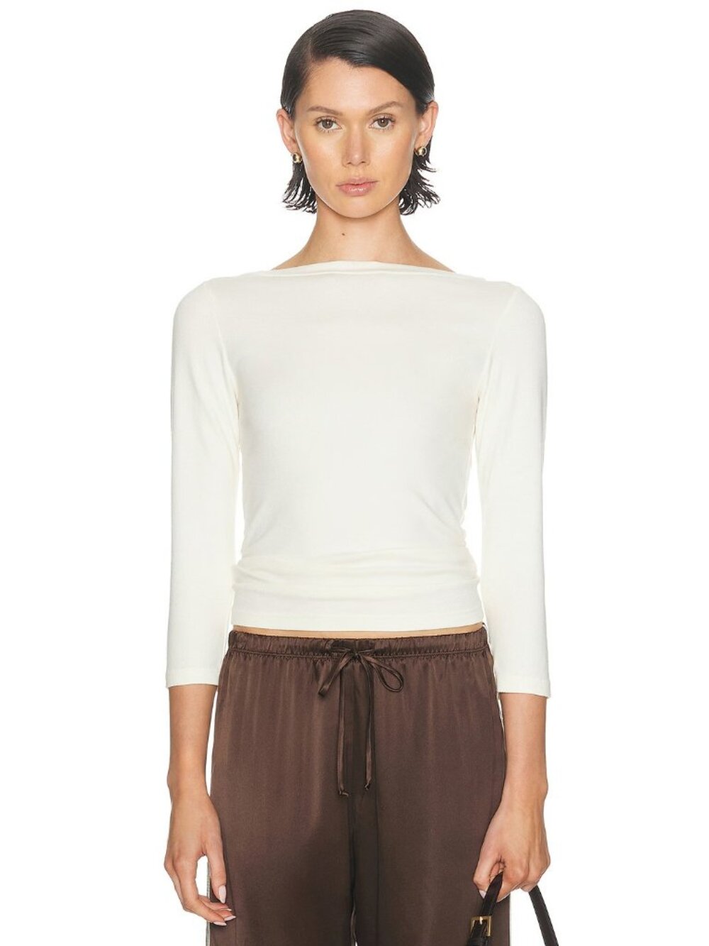 DONNI. The Baby Rib Boatneck Top in Creme